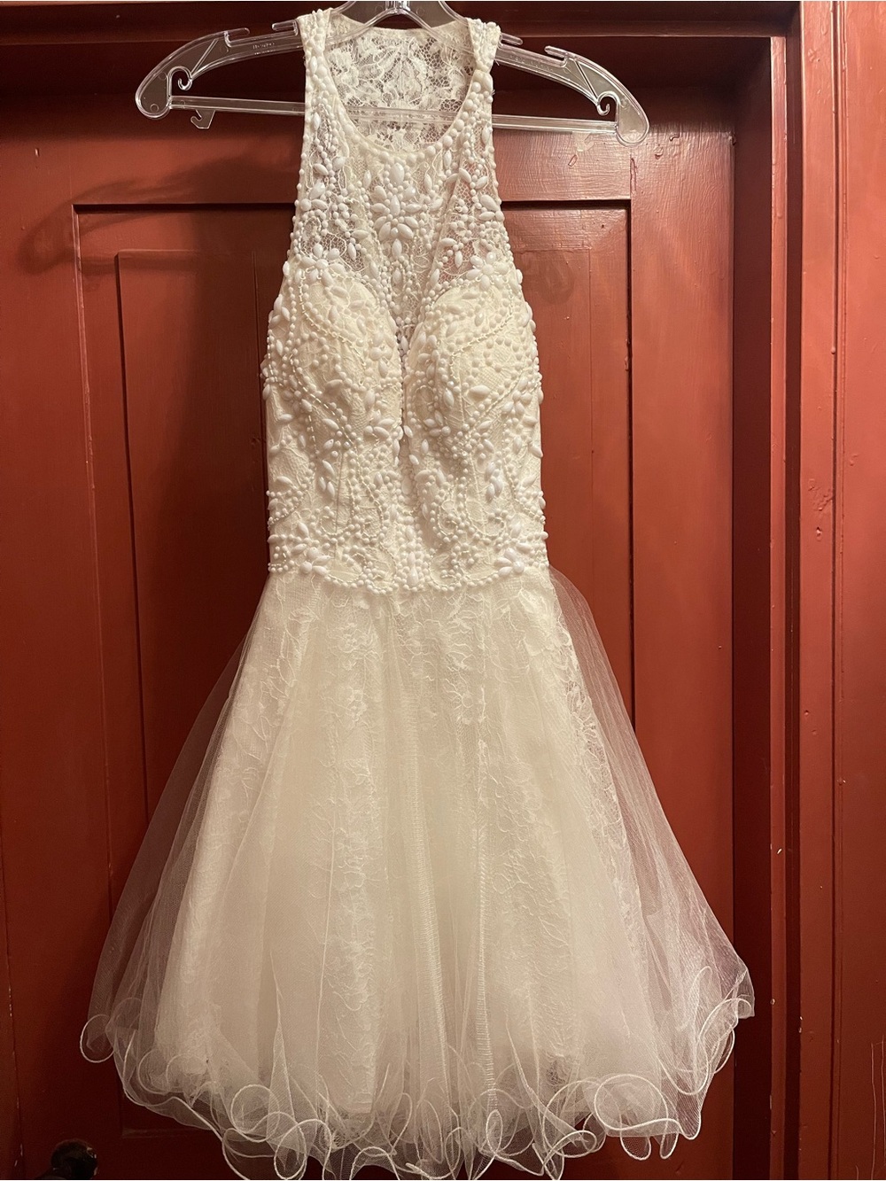 Elegant White Beaded Tulle Dress for Girls